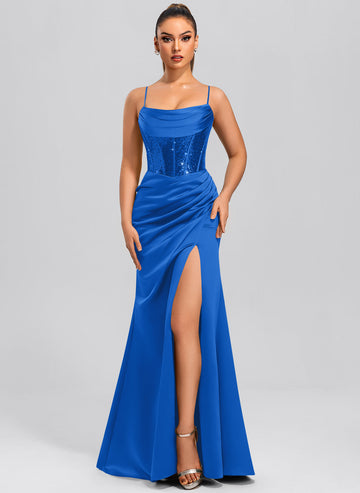 Sheath/Column Cowl Floor-Length Sequin Satin Maxi Dresses With Sequins