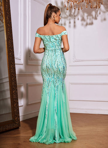 Off The Shoulder Tyll Paljett Havfrue Maxikjoler