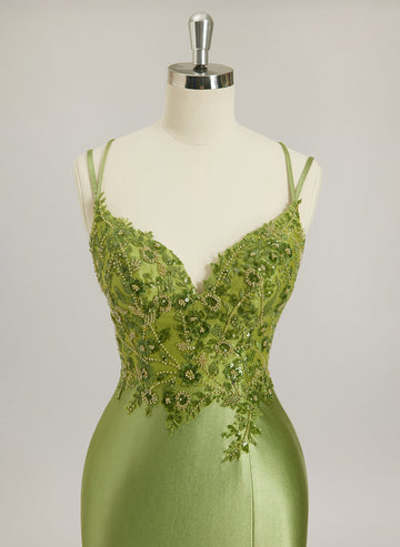 Trompet/Havfrue V-hals Sweep Slep Jersey Ballkjoler Med Paljetter Perler Broderi