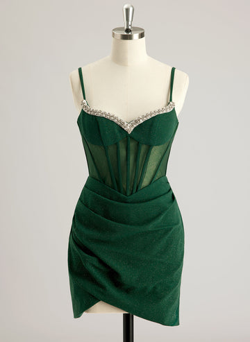 Slire/Søyle V-hals Kort/Mini Jersey Ballkjoler Med Rhinestone Perler