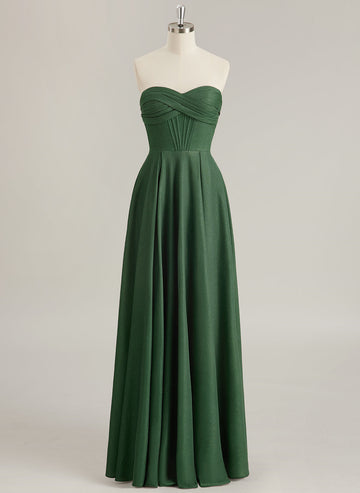 A-line Sweetheart Floor-Length Jersey Prom Dresses With Pleated