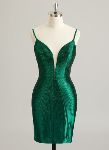 Sheath/Column V-Neck Short/Mini Jersey Prom Dresses With Rhinestone