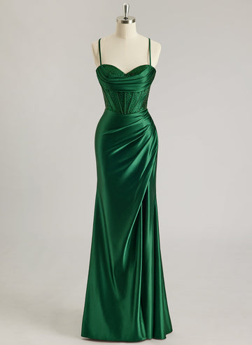 Sheath/Column Sweetheart Floor-Length Jersey Prom Dresses With Rhinestone