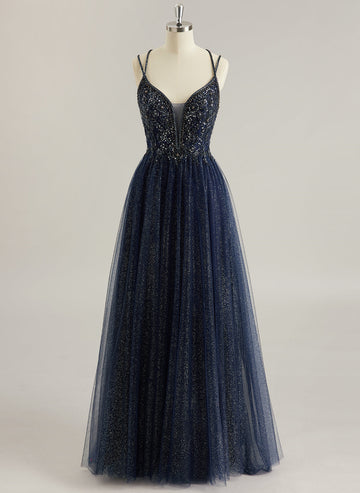 Ballkjole/Prinsesse V-hals Sweep Slep Tyll Ballkjoler Med Rhinestone Perler Paljetter