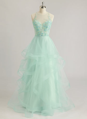 Ballkjole/Prinsesse Illusjon Gulvlengde Tyll Ballkjoler Med Paljetter Perler