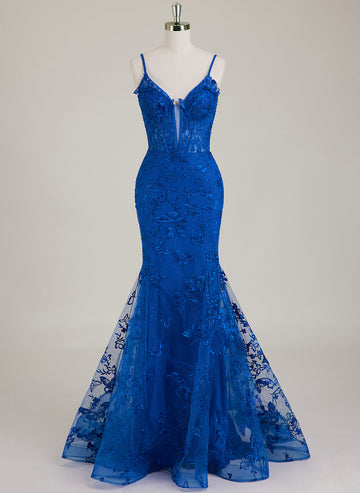 Spaghettistropper V-hals 3D Blomster Blonder Trompet/Havfrue Maxikjole