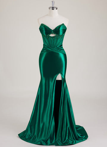 Ärmlös V-ringning Rhinestone Jersey Trumpet/Sjöjungfru Maxiklänning med benslits