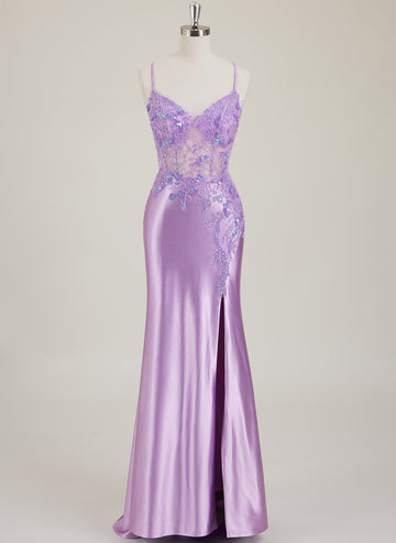 Spaghettistropper V-hals Paljetter Jersey Trompet/Havfrue Maxikjole Med Splitt