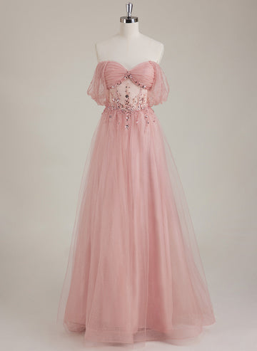 Sleeveless Sweetheart Pleated Sequins Tulle Ball-Gown/Princess Maxi Dress