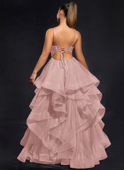 Ballkjole/Prinsesse Rundhals Gulvlengde Tyll Maxikjoler Med Rhinestone Perler