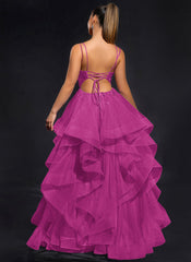 Ball-Gown/Princess Scoop Floor-Length Tulle Maxi Dresses With Rhinestone Beading
