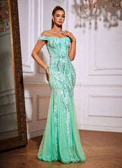 Off The Shoulder Tyll Paljett Havfrue Maxikjoler