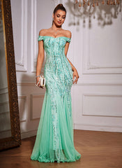 Off The Shoulder Tyll Paljett Havfrue Maxikjoler