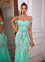 Off The Shoulder Tyll Paljett Havfrue Maxikjoler
