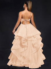 Ball-Gown/Princess Scoop Floor-Length Tulle Maxi Dresses With Rhinestone Beading