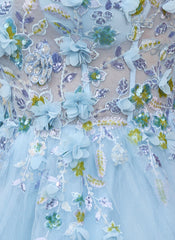 3D Floral Applique Off the Shoulder Corset Tulle Ball-Gown Maxi Dress