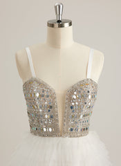 Ballkjole/Prinsesse Hjertehals V-hals Sweep Slep Tyll Ballkjoler Med Rhinestone Paljetter Perler
