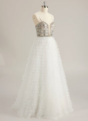 Ballkjole/Prinsesse Hjertehals V-hals Sweep Slep Tyll Ballkjoler Med Rhinestone Paljetter Perler