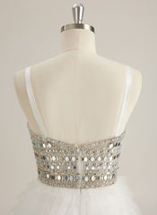 Ballkjole/Prinsesse Hjertehals V-hals Sweep Slep Tyll Ballkjoler Med Rhinestone Paljetter Perler