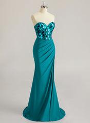 Trumpet/Mermaid Sweetheart Sweep Train Jersey Prom Dresses With Beading Sequins