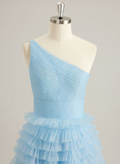 Ballkjole/Prinsesse One Shoulder Gulvlengde Tyll Ballkjoler Med Volanger