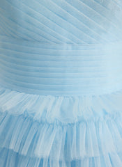 Ball-Gown/Princess One Shoulder Floor-Length Tulle Prom Dresses With Ruffle