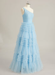 Ballkjole/Prinsesse One Shoulder Gulvlengde Tyll Ballkjoler Med Volanger