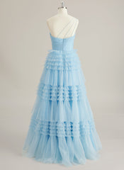 Ballkjole/Prinsesse One Shoulder Gulvlengde Tyll Ballkjoler Med Volanger