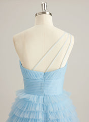Ballkjole/Prinsesse One Shoulder Gulvlengde Tyll Ballkjoler Med Volanger