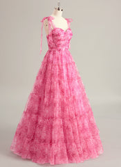 Ball-Gown/Princess Sweetheart Floor-Length Organza Prom Dresses With Bow