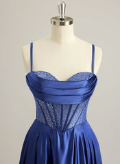 A-linje Hjertehals Sweep Slep Silkesateng Ballkjoler Med Rhinestone