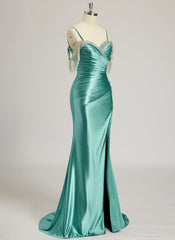 Trumpet/Sjöjungfru Off the Shoulder Svepande släp Jersey Balklänningar med strass pärlor