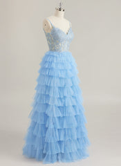 Ballkjole/Prinsesse V-hals Gulvlengde Tyll Ballkjoler Med Blondeapplikasjoner Rhinestone