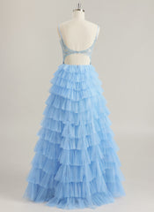 Ballkjole/Prinsesse V-hals Gulvlengde Tyll Ballkjoler Med Blondeapplikasjoner Rhinestone