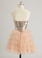 Ball-Gown/Princess Sweetheart Short/Mini Tulle Prom Dresses With Rhinestone Sequins Beading
