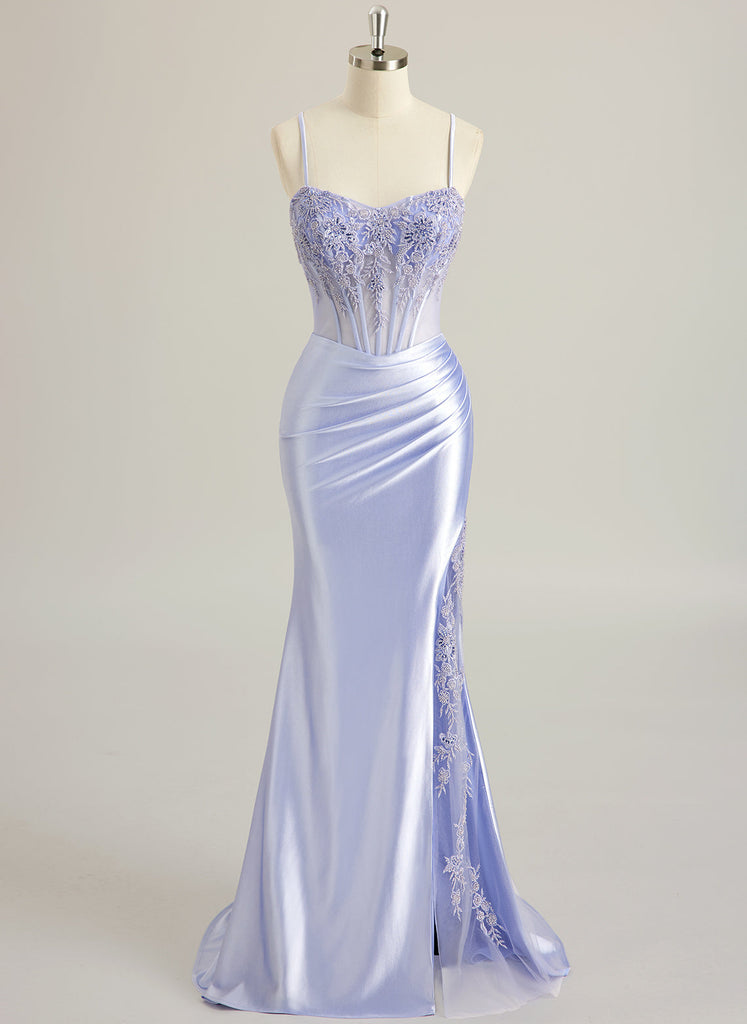 trumpet/mermaid sleeveless v-neck sweep/brush train lace tulle dresses Trumpet/Mermaid V-Neck Sweep Train Silky Satin Prom Dresses With Appli –  Gownelle