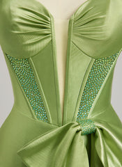 Trumpet/Mermaid Sweetheart Sweep Train Silky Satin Prom Dresses With Bow Rhinestone