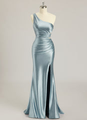 Trompet/Havfrue One Shoulder Sweep Slep Jersey Ballkjoler Med Rhinestone