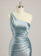 Trompet/Havfrue One Shoulder Sweep Slep Jersey Ballkjoler Med Rhinestone