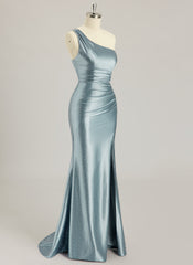 Trompet/Havfrue One Shoulder Sweep Slep Jersey Ballkjoler Med Rhinestone