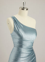 Trompet/Havfrue One Shoulder Sweep Slep Jersey Ballkjoler Med Rhinestone