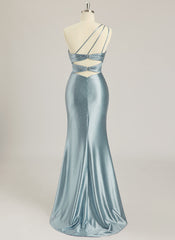 Trompet/Havfrue One Shoulder Sweep Slep Jersey Ballkjoler Med Rhinestone