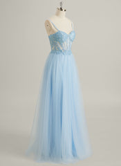A-line V-Neck Floor-Length Lace Tulle Maxi Dresses With Sequins