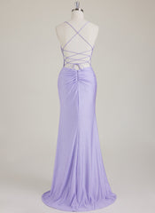 Spaghetti Straps V-Neck Sequins Jersey Trumpet/Mermaid Maxi Dress With Leg Slit