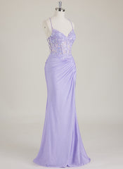 Spaghetti Straps V-Neck Sequins Jersey Trumpet/Mermaid Maxi Dress With Leg Slit