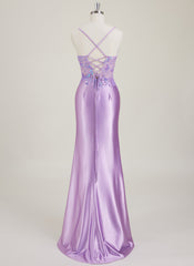 Spaghetti Straps V-Neck Sequins Jersey Trumpet/Mermaid Maxi Dress With Leg Slit