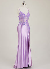 Spaghetti Straps V-Neck Sequins Jersey Trumpet/Mermaid Maxi Dress With Leg Slit
