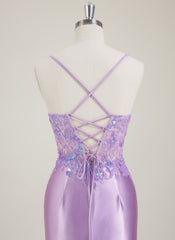 Spaghetti Straps V-Neck Sequins Jersey Trumpet/Mermaid Maxi Dress With Leg Slit