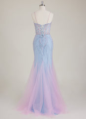 Spaghetti Straps Sweetheart Rhinestone Sequins Tulle Trumpet/Mermaid Maxi Dress