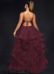 Ball-Gown/Princess Scoop Floor-Length Tulle Maxi Dresses With Rhinestone Beading